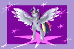 Size: 6000x4000 | Tagged: safe, artist:wilshirewolf, derpibooru import, derpy hooves, twilight sparkle, twilight sparkle (alicorn), alicorn, pony, scare master, absurd resolution, alicorn costume, clothes, costume, derpicorn, disguise, fake horn, fake wings, nightmare night costume, race swap, smiling, solo, spread wings, that was fast, toilet paper roll, toilet paper roll horn, twilight muffins, twilight sparkle costume, wig, wings
