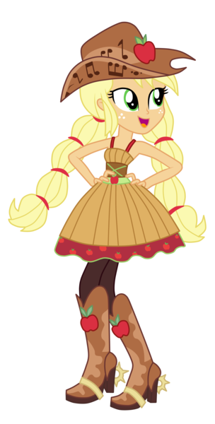 Size: 4300x8500 | Tagged: safe, artist:mixiepie, derpibooru import, applejack, equestria girls, friendship through the ages, rainbow rocks, '90s, absurd resolution, boots, clothes, country applejack, cowboy boots, cowboy hat, cute, freckles, hat, high heel boots, jackabetes, music notes, open mouth, shoes, simple background, sleeveless, solo, transparent background, vector