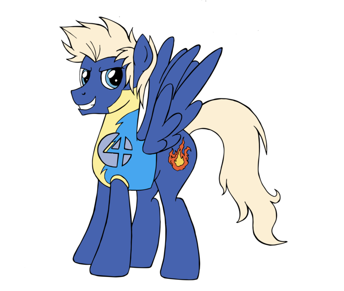 Size: 2603x2205 | Tagged: safe, artist:edcom02, artist:jmkplover, derpibooru import, ponified, pegasus, pony, clothes, costume, crossover, fantastic four, human torch, johnny storm, marvel, simple background, spiders and magic: capcom invasion, spiders and magic: rise of spider-mane, transparent background, wonderbolt trainee uniform