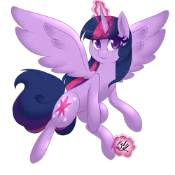 Size: 2000x2000 | Tagged: safe, artist:missrenakitsune, derpibooru import, twilight sparkle, twilight sparkle (alicorn), alicorn, pony, female, glowing horn, mare, simple background, solo, spread wings, transparent background