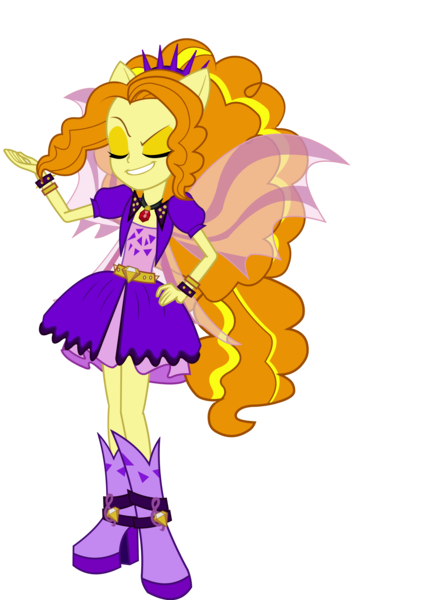 Size: 4966x6966 | Tagged: safe, artist:jakeneutron, derpibooru import, adagio dazzle, equestria girls, rainbow rocks, absurd resolution, amulet, clothes, eyes closed, fin wings, flash puppet, hand on hip, high heel boots, necklace, ponied up, pony ears, solo, spikes, welcome to the show, wings, wristband