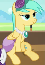 Size: 369x539 | Tagged: safe, derpibooru import, screencap, rarity, sunshower raindrops, pegasus, pony, rarity investigates, alternative cutie mark placement, animation error, inner thigh cutie mark, out of context, sitting, solo