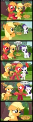 Size: 1000x3600 | Tagged: safe, artist:coltsteelstallion, derpibooru import, applejack, big macintosh, rarity, earth pony, pony, apple, colt, comic, crying, cute, filly, heart, jackabetes, male, raribetes, rarimac, sad, shipping, stallion, straight, younger