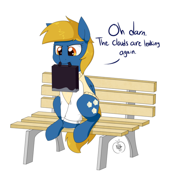 Size: 1280x1280 | Tagged: artist:notenoughapples, briefcase, clothes, derpibooru import, oc, oc:rainy season, safe, shirt, sitting, sweater, unofficial characters only