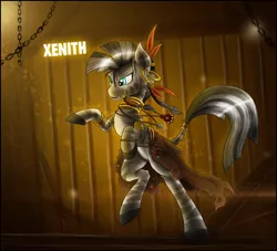 Size: 1732x1575 | Tagged: artist:theomegaridley, derpibooru import, earring, fallout equestria, fanfic, fanfic art, female, mare, necklace, oc, oc:xenith, piercing, ring, safe, solo, unofficial characters only, zebra