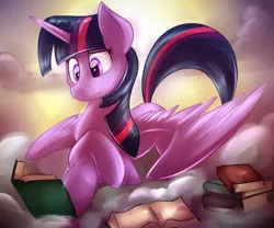 Size: 1518x1260 | Tagged: safe, artist:dripponi, artist:lattynskit, derpibooru import, twilight sparkle, twilight sparkle (alicorn), alicorn, pony, book, cloud, cloudy, female, mare, reading, solo, speedpaint