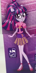 Size: 662x1336 | Tagged: safe, derpibooru import, sci-twi, twilight sparkle, equestria girls, friendship games, box art, crystal prep academy, crystal prep shadowbolts, high heels, merchandise, outfit, ponytail, school spirit, solo