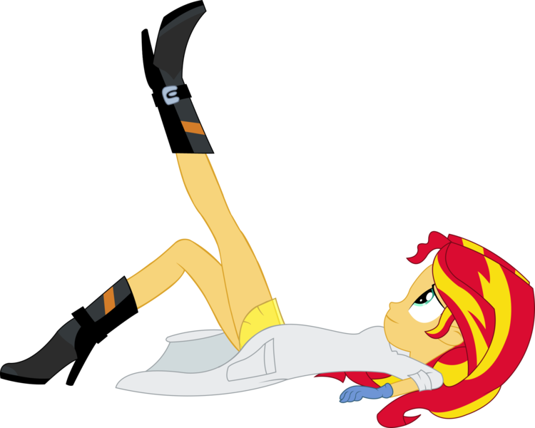 Size: 2016x1612 | Tagged: suggestive, artist:ravecrocker, artist:sketchmcreations, derpibooru import, edit, vector edit, sunset shimmer, equestria girls, friendship games, the science of magic, clothes, gloves, high heel boots, high heels, lab coat, latex, latex gloves, raised leg, simple background, solo, sultry pose, sunset the science gal, transparent background, vector