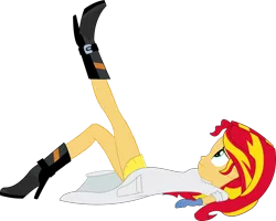 Size: 2016x1612 | Tagged: suggestive, artist:ravecrocker, artist:sketchmcreations, derpibooru import, edit, vector edit, sunset shimmer, equestria girls, friendship games, the science of magic, clothes, gloves, high heel boots, high heels, lab coat, latex, latex gloves, raised leg, simple background, solo, sultry pose, sunset the science gal, transparent background, vector