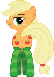 Size: 6433x9114 | Tagged: absurd resolution, applejack, artist:mrcabezon, bedroom eyes, both cutie marks, clothes, derpibooru import, featureless crotch, female, plot, show accurate, socks, solo, solo female, striped socks, suggestive