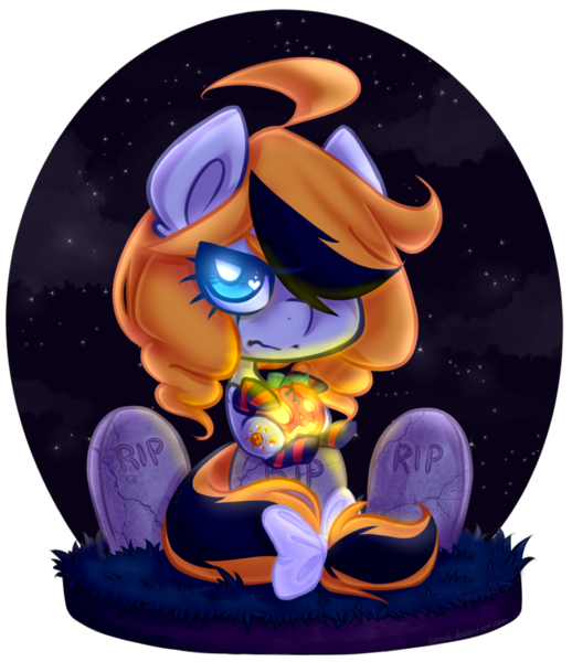 Size: 1024x1185 | Tagged: artist:jimmab, bow, derpibooru import, grave, gravestone, graveyard, jack-o-lantern, oc, safe, simple background, solo, tail bow, transparent background, unofficial characters only