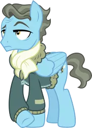Size: 2177x3000 | Tagged: safe, artist:chainchomp2, derpibooru import, wind rider, pegasus, pony, rarity investigates, .svg available, clothes, high res, jacket, male, scarf, simple background, solo, stallion, transparent background, underhoof, unimpressed, vector