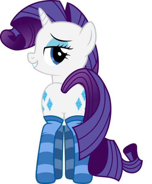 Size: 7829x9494 | Tagged: suggestive, artist:mrcabezon, derpibooru import, rarity, pony, unicorn, absurd resolution, bedroom eyes, clothes, featureless crotch, female, looking back, plot, show accurate, simple background, socks, solo, solo female, striped socks, transparent background, vector