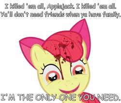 Size: 1264x1075 | Tagged: 1000 years in photoshop, apple bloom, blood, derpibooru import, edit, grimdark, implied applejack, implied murder, not creepy, not evil, photoshop, simple background, solo, spoiler:comicholiday2014, vector, white background, yandere