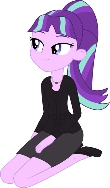 Size: 1275x2168 | Tagged: safe, artist:sketchmcreations, derpibooru import, starlight glimmer, equestria girls, blouse, clothes, equestria girls-ified, high heels, kneeling, necklace, simple background, skirt, solo, transparent background