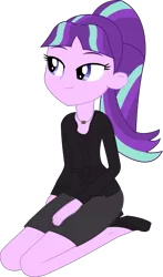 Size: 1275x2168 | Tagged: safe, artist:sketchmcreations, derpibooru import, starlight glimmer, equestria girls, blouse, clothes, equestria girls-ified, high heels, kneeling, necklace, simple background, skirt, solo, transparent background