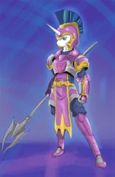 Size: 648x1000 | Tagged: safe, artist:antiartian, derpibooru import, shining armor, anthro, armor, badass, solo, spear