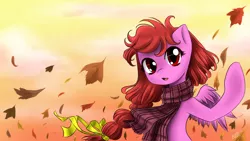 Size: 1600x900 | Tagged: safe, artist:8bitsofmagic, derpibooru import, oc, oc:cootersneeze, unofficial characters only, pegasus, pony, autumn, banner, leaves, solo