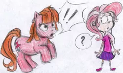 Size: 2858x1713 | Tagged: artist:colossalstinker, derpibooru import, ed edd n eddy, g3, human, humanized, janyse jaud, pinkie pie, ponified, safe, sarah, traditional art, voice actor joke