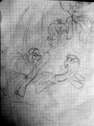 Size: 2121x2828 | Tagged: artist:colossalstinker, balloon, derpibooru import, g3.5, graph paper, monochrome, pinkie pie, rainbow dash, safe, toola roola, traditional art