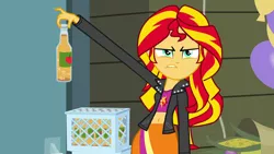 Size: 1920x1080 | Tagged: safe, derpibooru import, edit, sunset shimmer, equestria girls, apple cider, balloon, belly button, clothes, corn, exploitable meme, jacket, meme, midriff, sunset is disgusted