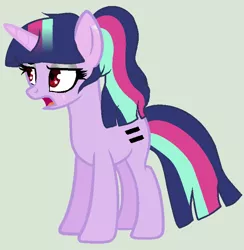 Size: 728x746 | Tagged: safe, artist:blair belle2345, derpibooru import, oc, oc:sky lety love, unofficial characters only, pony, equal cutie mark, magical lesbian spawn, offspring, parent:starlight glimmer, parent:twilight sparkle, parents:twistarlight, ponytail, simple background, solo, wingding eyes