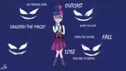 Size: 4608x2592 | Tagged: semi-grimdark, artist:goldhajik, derpibooru import, sci-twi, twilight sparkle, equestria girls, friendship games, edgy, solo, unleash the magic