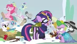 Size: 980x560 | Tagged: safe, artist:dm29, derpibooru import, bon bon, derpy hooves, doctor whooves, gilda, lemon hearts, lyra heartstrings, minuette, moondancer, octavia melody, pinkie pie, rainbow dash, rarity, smooze, spike, sweetie drops, time turner, trouble shoes, twilight sparkle, twilight sparkle (alicorn), twinkleshine, vinyl scratch, alicorn, gryphon, pony, twittermite, amending fences, appleoosa's most wanted, bloom and gloom, canterlot boutique, castle sweet castle, do princesses dream of magic sheep, make new friends but keep discord, party pooped, princess spike (episode), rarity investigates, slice of life (episode), tanks for the memories, the cutie map, the lost treasure of griffonstone, alternate hairstyle, background six, bowtie, box, cardboard box, clothes, crossing the memes, crying, derpysaur, detective rarity, dress, female, fusion, glasses, hat, i didn't listen, i'm pancake, lyrabon (fusion), mare, meme, new crown, princess dress, punklight sparkle, sled, snow, staff, staff of sameness, sweater, the meme continues, the ride never ends, the story so far of season 5, this isn't even my final form, top hat, twilight scepter, unamused, volumetric mouth