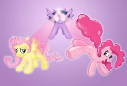 Size: 1200x812 | Tagged: safe, artist:redflare500, derpibooru import, fluttershy, pinkie pie, twilight sparkle, twilight sparkle (alicorn), alicorn, balloonie pony, inflatable pony, original species, pony, glowing eyes, hilarious in hindsight, inanimate tf, inflatable, magic, piñata, spell, transformation