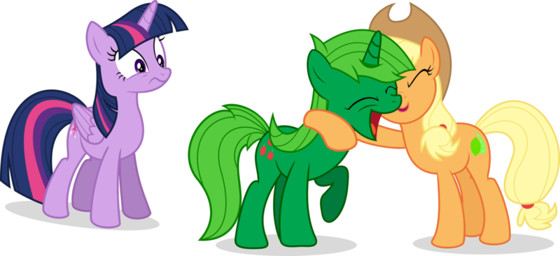 Size: 1024x470 | Tagged: safe, artist:limedreaming, derpibooru import, applejack, twilight sparkle, twilight sparkle (alicorn), oc, oc:lime dream, alicorn, pony, body swap, female, mare, swapped cutie marks