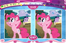 Size: 747x497 | Tagged: butterfly, derpibooru import, eyes closed, missing cutie mark, pinkie pie, racing is magic, safe, spot the difference, twilight sparkle