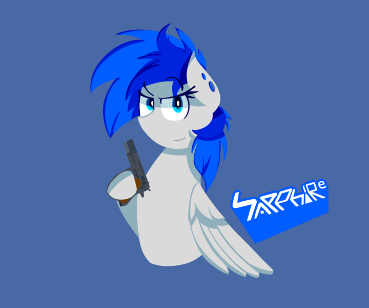 Size: 1200x1000 | Tagged: safe, artist:gndriver, derpibooru import, oc, oc:sapphire sights, unofficial characters only, pony, gun, pistol, solo, weapon