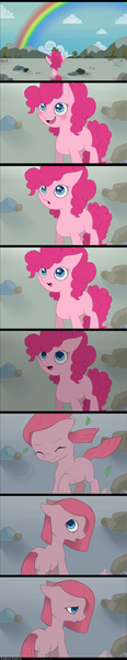 Size: 993x5150 | Tagged: safe, artist:lightning-stars, derpibooru import, edit, pinkie pie, earth pony, pony, bad end, comic, feels, female, filly, harsher in hindsight, hilarious in hindsight, mare, pinkamena diane pie, rainbow, reality ensues, reversed, sad, smiling, solo, we are going to hell, younger