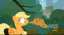 Size: 1663x925 | Tagged: applejack, applejack's damaged hat, applejack's hat, applejack's hat's death, bronclyn, derpibooru import, destroyed, edit, hat, made in manehattan, manehattan, meme, park, rest in peace, safe, screencap