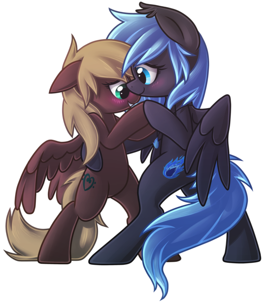 Size: 3468x3971 | Tagged: safe, artist:wingedwolf94, deleted from derpibooru, derpibooru import, oc, oc:midnight light, oc:stradiverra, unofficial characters only, pegasus, pony, blushing, cute, dancing, female, lesbian, oc x oc, shipping, simple background, transparent background