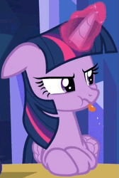 Size: 535x796 | Tagged: safe, derpibooru import, screencap, twilight sparkle, twilight sparkle (alicorn), alicorn, pony, made in manehattan, :p, animated, bored, cropped, cute, female, floppy ears, frown, glare, glowing horn, grumpy twilight, leaning, loop, madorable, mare, raspberry, solo, spittle, tongue out, twiabetes, unamused