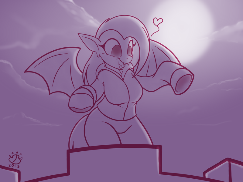 Size: 2000x1500 | Tagged: safe, artist:badgerben, derpibooru import, fluttershy, anthro, bat pony, breasts, castle, female, flutterbat, monochrome, moon, solo