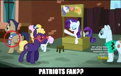 Size: 960x608 | Tagged: blue peeler, charlie brown, charlie horse, derpibooru import, lucy's advice booth, made in manehattan, new england patriots, patriots, peanuts, pearly stitch, rarity, safe, screencap, winning goal