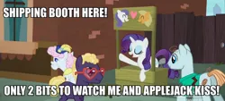 Size: 884x400 | Tagged: safe, derpibooru import, edit, screencap, applejack, blue peeler, charlie horse, pearly stitch, rarity, made in manehattan, charlie brown, female, heart, image macro, lesbian, lucy's advice booth, meme, peanuts, rarijack, shipping