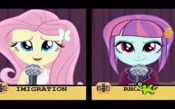 Size: 1280x800 | Tagged: safe, derpibooru import, screencap, fluttershy, sunny flare, acadeca, equestria girls, friendship games, spelling bee