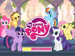 Size: 912x684 | Tagged: safe, derpibooru import, applejack, fluttershy, pinkie pie, rainbow dash, rarity, twilight sparkle, twilight sparkle (alicorn), alicorn, pony, spoiler:s05, female, gameloft, loading screen, mane six, mare