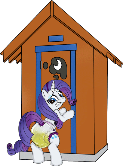 Size: 409x550 | Tagged: accident, animated, artist:jay dee, artist:megalomess, derpibooru import, diaper, diaper fetish, messing, messy diaper, outhouse, pissing, poop, pooping, questionable, rarity, super crinkle pony adventure 64, urine, wet diaper, wetting