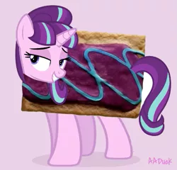 Size: 511x491 | Tagged: safe, artist:ananonymousduck, derpibooru import, starlight glimmer, unicorn, food, grin, nyan cat, poptart, pun, smiling, wat