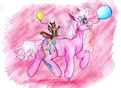 Size: 2034x1480 | Tagged: artist:animagicworld, balloon, derpibooru import, flying squirrel, g3, pink, pinkie pie, safe, squirrel, traditional art