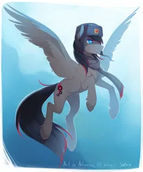 Size: 1500x1800 | Tagged: safe, artist:antiander, derpibooru import, oc, oc:crimson storm, unofficial characters only, pegasus, pony, clothes, communism, flying, hat, male, scarf, solo, soviet, stallion, ushanka