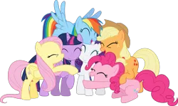 Size: 1375x817 | Tagged: safe, artist:techrainbow, derpibooru import, applejack, fluttershy, pinkie pie, rainbow dash, rarity, twilight sparkle, twilight sparkle (alicorn), alicorn, pony, .svg available, female, group hug, mane six, mare, simple background, svg, transparent background, vector