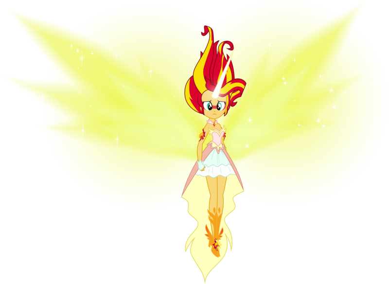 Size: 6000x4379 | Tagged: safe, artist:alicornoverlord, derpibooru import, sunset shimmer, equestria girls, friendship games, .ai available, .svg available, absurd resolution, clothes, daydream shimmer, dress, fingerless gloves, gloves, high heels, horn, looking at you, simple background, skirt, solo, transparent background, vector, wings