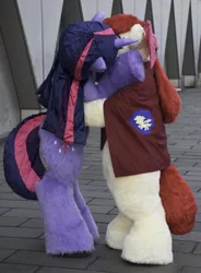 Size: 600x817 | Tagged: apple bloom, clothes, cosplay, costume, derpibooru import, female, fursuit, irl, kissing, lesbian, photo, safe, shipping, twibloom, twilight sparkle