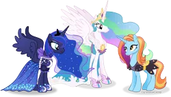 Size: 4497x2530 | Tagged: absurd resolution, artist:vector-brony, canterlot boutique, clothes, derpibooru import, dress, looking at each other, over the moon, princess celestia, princess luna, safe, sassy saddles, signature, simple background, transparent background, tripping the light, vector