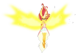 Size: 4980x3500 | Tagged: dead source, safe, artist:xebck, derpibooru import, sunset shimmer, equestria girls, friendship games, absurd resolution, clothes, daydream shimmer, dress, fingerless gloves, gloves, high heels, horn, looking at you, simple background, skirt, solo, transparent background, vector, wings